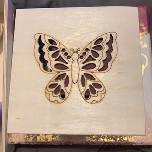 New Burnt Butterfly Bare Wood Box & Candle Set
